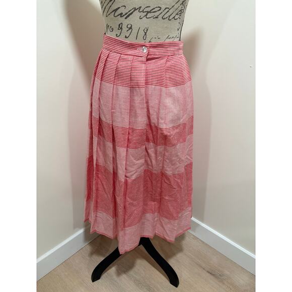 Vintage Pleated Red Striped Midi Ankle Length Skirt - Picture 2 of 11